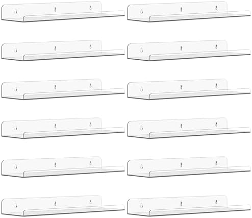 Qukaka 15" Clear Floating Shelves for Wall, 12 Pack Display Ledges