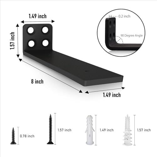 Floating Shelf Hardware Heavy Duty Hidden Shelf Brackets 8 Inch Long Wall Shelf Support Brackets Black L-Shaped (8 Pack)