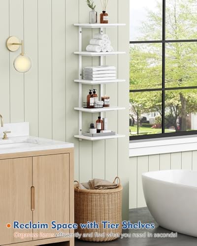 Harwaya White 5 Tier Wall Shelf Unit for Shoes Display, Lack Wall Bookshelf for Bedroom, Vertical Tiered Floating Book S