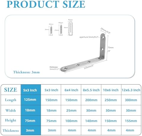 Alise 12Pcs Floating Shelf Brackets, 5x3in Heavy Duty L Bracket for Shelves