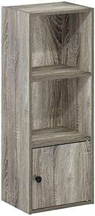 Furinno Luder 3-Tier Book Shelf with Closed Storage, Bookshelf, Bookcase with 1 Door, 9.3 x 12 x 31.5, for Living Room, 
