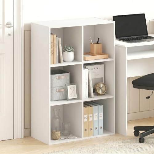 Furinno LUDER Book Shelf, 6-Cube Bookshelf, Bookcase, White