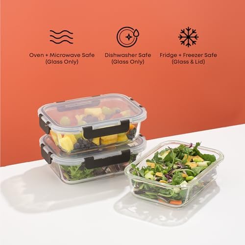JoyJolt Glass Food Storage Containers with Lids. 5 Pack Glass Meal Prep Containers Reusable 35oz Single Compartment Airtight Container Set. Lunch Containers for Adults and Kitchen Storage Containers