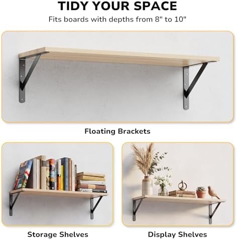 12 Pack 18 Inch Heavy Duty Shelf Bracket, Wall Shelf L Brackets for Floating Shelves, 250 LBS Max Load, Mounting Hardwar
