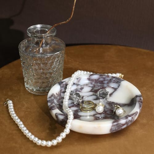 DUANYAN 5.5" Marble Jewelry Tray for Vanity, Small Marble Trinket Dish Tray