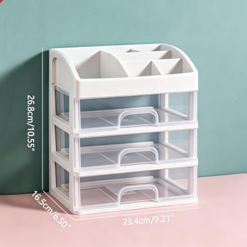 Makeup Organizer with 3 Drawers Plastic Storage for Vanity Cosmetic Display Cases Large Capacity Bathroom Countertop Pla