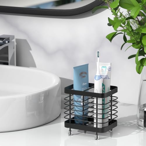 Luxspire Toothbrush Holders for Bathroom, Stainless Steel, 2 Slots, Black