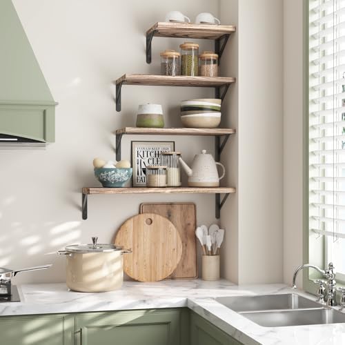 YGEOMER 4 Different Sizes Floating Shelves for Wall Decor, Light Brown