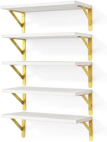 Fixwal Wall Floating Shelves for Home Decor (White, Set of 5, 16.5 Inch)