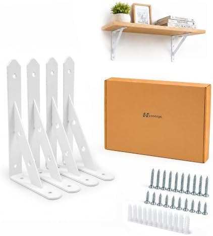 Shelf Brackets Heavy Duty, 4 Pack White 8 inch Floating Shelf Bracket, Max Load 300 lbs of Metal Triangle Decorative She