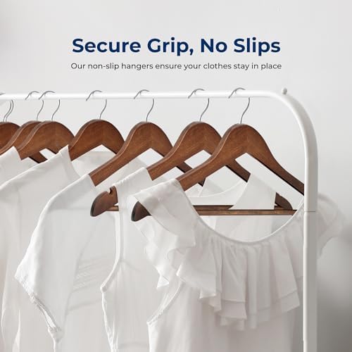 SereneLife 50-Pack Wooden Coat Hangers – Durable Suit Hangers with 360° Swivel Hook & Notches – Slim Design for Shirts, Jackets, Dresses, and More (Vintage)
