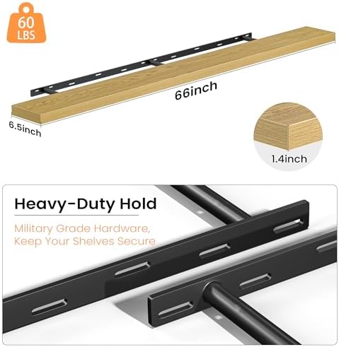 Fun Memories Floating Shelves for Wall 67 Inch, Set of 1 – Wall-Mounted Storage & Display Shelf with Invisible Bracket, 