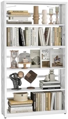 5-Tier Tall Book Shelf, Metal Bookcase with Adjustable Shelves