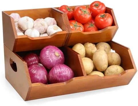 Aquzee Wooden Pantry Storage Bins, Stackable Kitchen Organizer for Produce