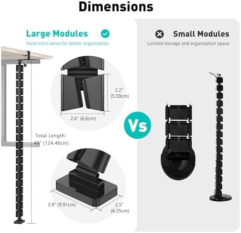 Clamp-On Cable Management Spine, No-Drill Vertebrae Wire Hider for Glass & Wood Standing Desks, Tool-Free Adjustable Des