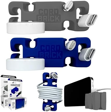 CordBrick 2PK Silicone + Steel Weighted Cord Holders for Nighstand, Cable Wraps for Travel, iPhone Accessories, Small Gr