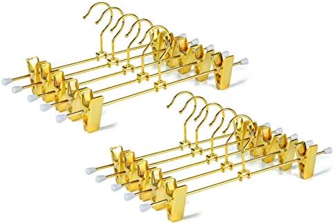 Amber Home 10 Pack Shiny Gold Metal Pants Skirts Hangers with Clips 12"