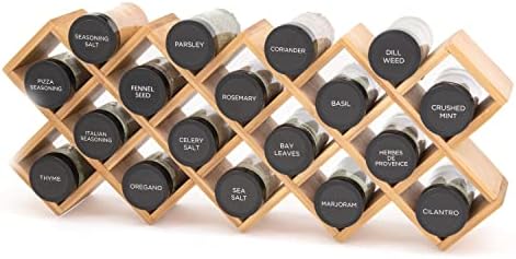 Kamenstein Criss Cross 18 Jar Bamboo Spice Rack with Spices Included - Countertop, Drawer, or Wall Mount Organizer with 