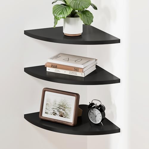 Venusmiles Corner Shelf Wall Mount, Engineered Wood Floating Corner Shelves with Cable Hole, Wall Mounted Storage Displa