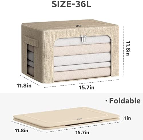 CYhom 3Pack Foldable Storage Bins - Frame Storage Box Linen Fabric Stackable Clothes Container Organizer with Clear Wind