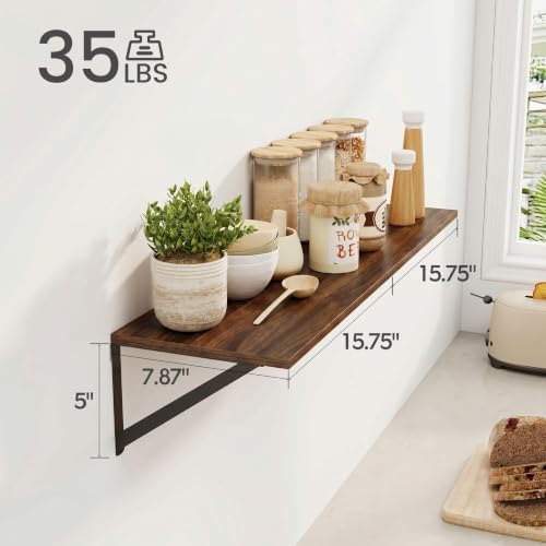 Heimlove Black Deep Floating Shelves for Wall, 15.75W x 8D Wood Wall Shelves Set of 2, Wide Floating Bookshelf for Livin