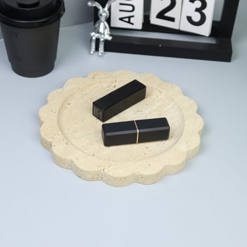 Round Marble Decorative Tray with Scalloped Edge, Luxury Natural Stone Bathroom Vanity Tray, Dresser Top Perfume Coffee 