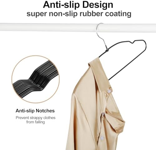 TOPIA HANGER Metal Hangers 20 Pack, Non Slip Clothes Hangers Space Saving, Heavy Duty Rubber Coated Wire Hanger for Coat, Shirt, Dress, Pants-Black, CT12H