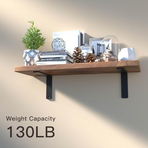 4 Pack 8 Inch Floating L Shelf Brackets for DIY, 1/5 Inch Thick, Black