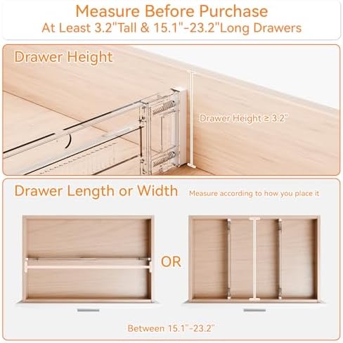 Yieach 12Pack 3.2 Inch Shallow Acrylic Drawer Dividers for Clothes -Expandable from 15-21''- Adjustable Drawer Dividers 