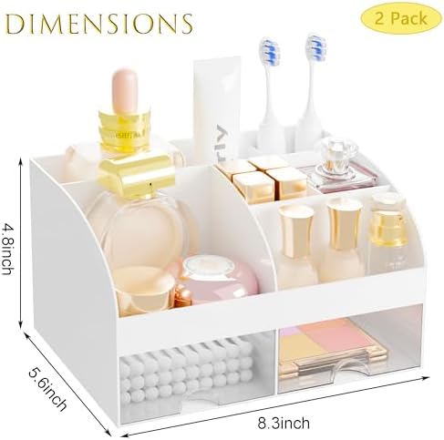 Makeup Organizer with 2 Drawers, Cosmetic Storage for Dresser Vanity and Bathroom Countertop,Make up organization and Sk