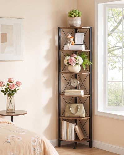 CHOEZON 6-Tier Corner Shelf, Corner Bookcase, 66.9" Tall Vertical Display Rack, Plant Stand, Open Storage Shelf, for Liv