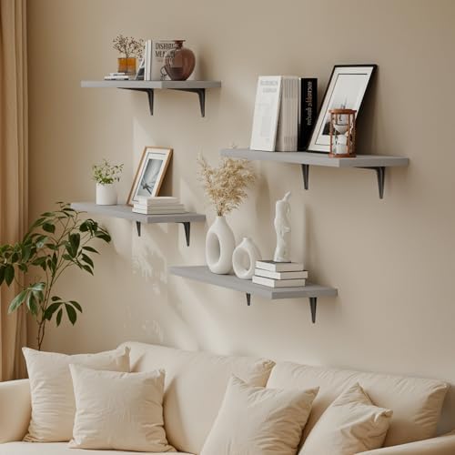 SKYSEN Floating Shelves for Wall Set of 6, 23.6in Wood Wall Shelf for Decor, Bathroom, Bedroom, Storage, Book,Kitchen, L