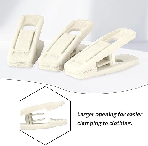 Tinfol Ivory Velvet Hanger Clips, 50pc Pants Velvet Clips, Large Opening Clip Clothes Pin, Strong Finger Flocked Clip Perfect for Slim-line Clothes Hangers