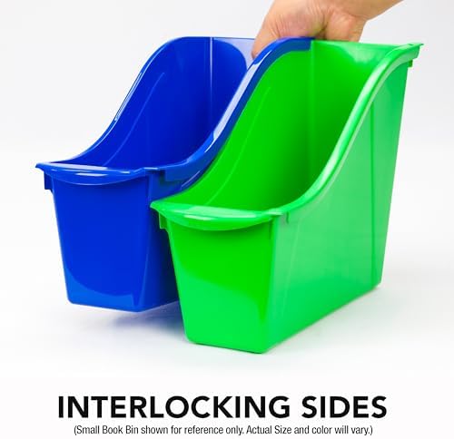Storex Large Book Bin, Interlocking Plastic Organizer for Home, Office and Classroom, Green, 6-Pack (71104A06C)