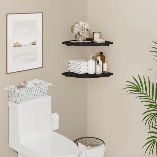 Homode Corner Floating Shelves, 12" Deep Corner Shelves Wall Mounted with Cord Hole, 2 Tier Curved Corner Hanging Shelvi