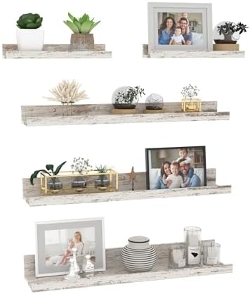 Giftgarden 24 Inch Wall Mounted Floating Shelves Set of 5, Distressed White Wood Wall Shelves for Bathroom, Bedroom, Kit