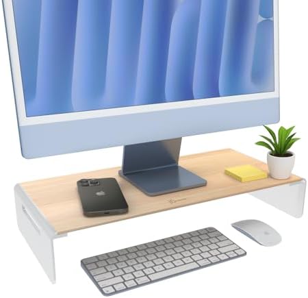 j5create Premium Monitor Stand, Made with Elegant Wood and Sleek Aluminum