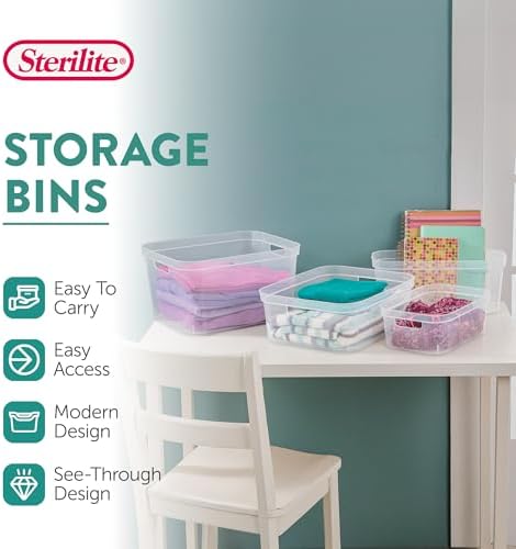 Sterilite Medium Storage Bin, Clear Plastic Organizing Container, 16-Pack