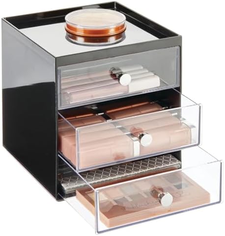 mDesign Makeup Organizer Storage Station Cube with 3 Drawers for Bathroom Vanity, Cabinet, Countertops - Holds Lip Gloss