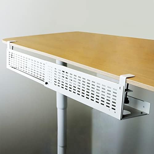 AEONS Under Desk Cable Management Tray Kit - Horizontal Adjustable up tp 41” Desk Organizer Removable C Clamp Mount Reve