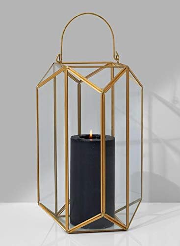 Serene Spaces Living Emerald Cut Glass Lantern, Measures 11 inches Tall, Sold Individually