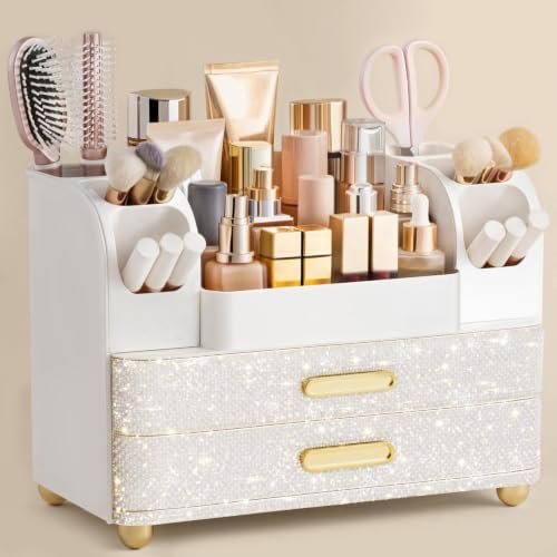 HBlife Makeup Organizer for Vanity with Brush Holder, Large Bathroom Countertop Cosmetic Organizer Skin Care Storage, Ea
