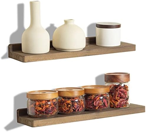 Freezing point Floating Shelves for Wall Set of 2 Natural Wood 16Inch Wall Shelf Decor Plant Display Collectibles Mounte