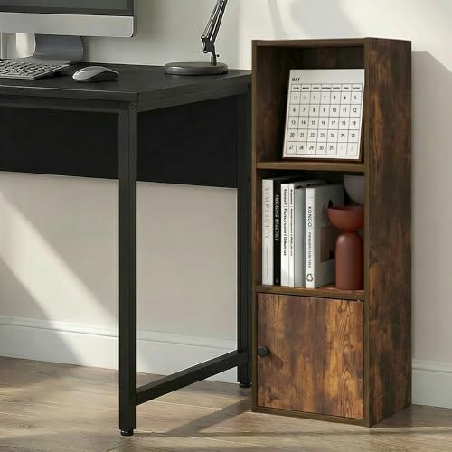 Furinno LUDER Book Shelf, 3-Tier Bookshelf with Open Shelf, Standing Bookcase with 1 Door Cabinet, 9.3 x 12 x 31.5, for 