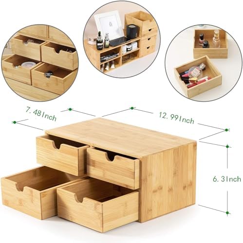 Bamboo Desk Drawer Organizer, Desktop Organizer with Drawers T(4 Drawes)