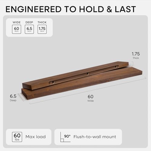 Homeforia 60 Inch Floating Shelves, High-End Solid Pine Wood, Set of 3