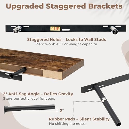 FLYJOE 30 Inch Floating Shelves for Wall Set of 2, 6.5" D Wood Grain Bathroom Shelves with Invisible Brackets, Easy Inst