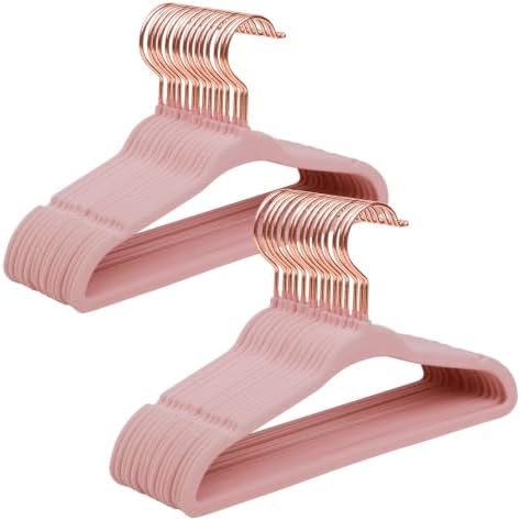 ManGotree Baby Velvet Hangers with Swivel Rose Gold Hook 30 Pack Light Pink