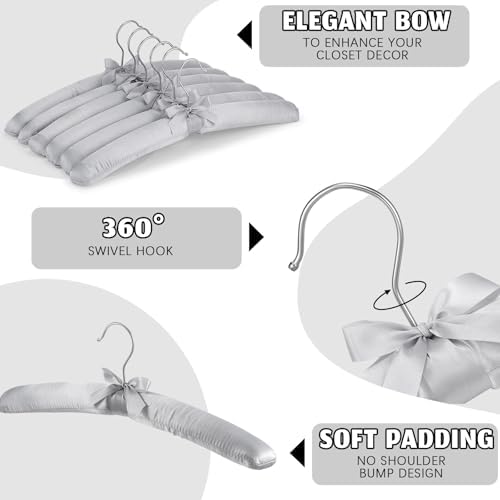 Jetec 24 Pack Satin Padded Hangers for Women Clothing 15",Grey