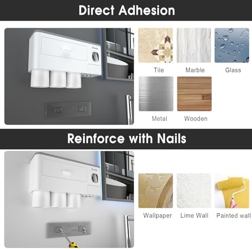 iHave Toothbrush Holders Wall Mounted with Toothpaste Dispenser & 3 Cups